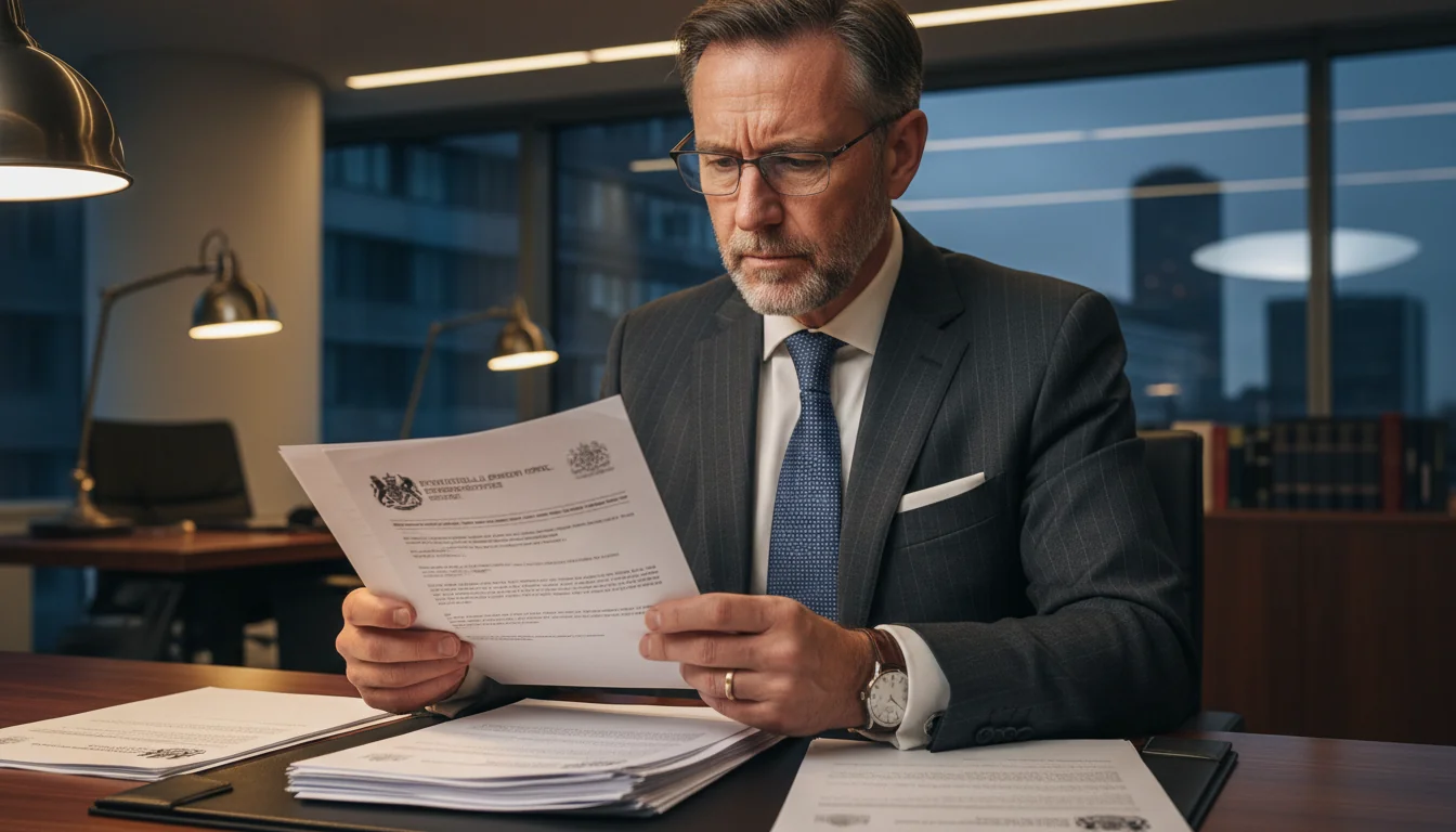 Lawyer reviewing trademark documents