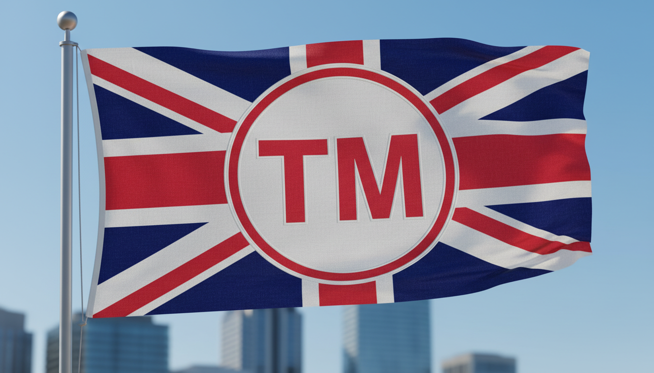 UK flag with trademark symbol overlay
