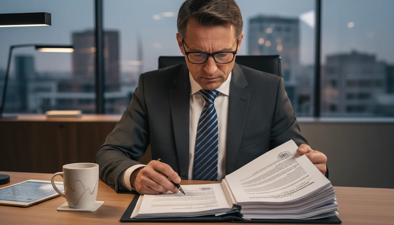 Lawyer reviewing Markenübertragung papers
