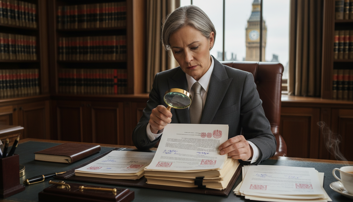 Legal professional reviewing trademark document