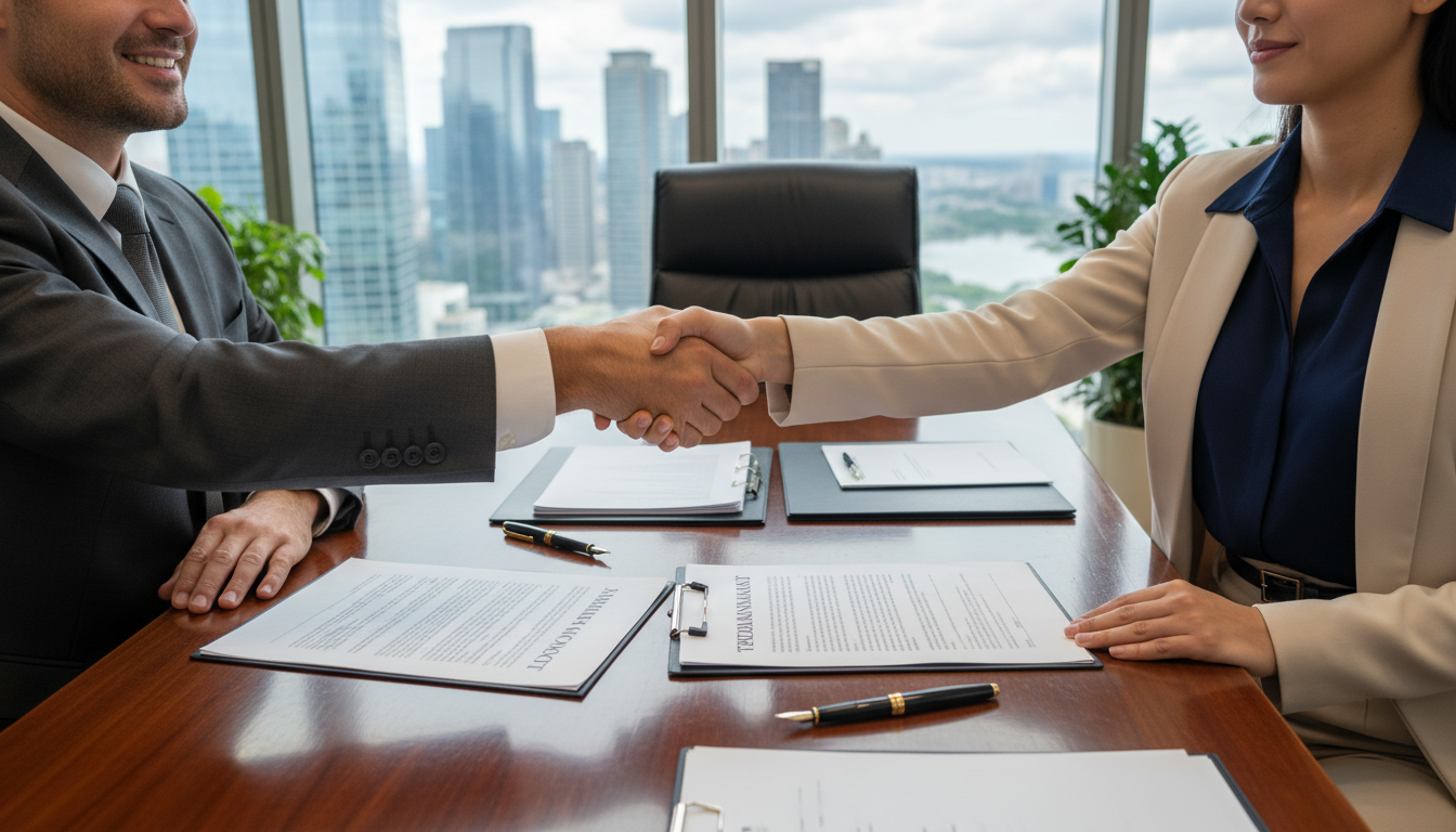 Handshake sealing trademark deal agreement