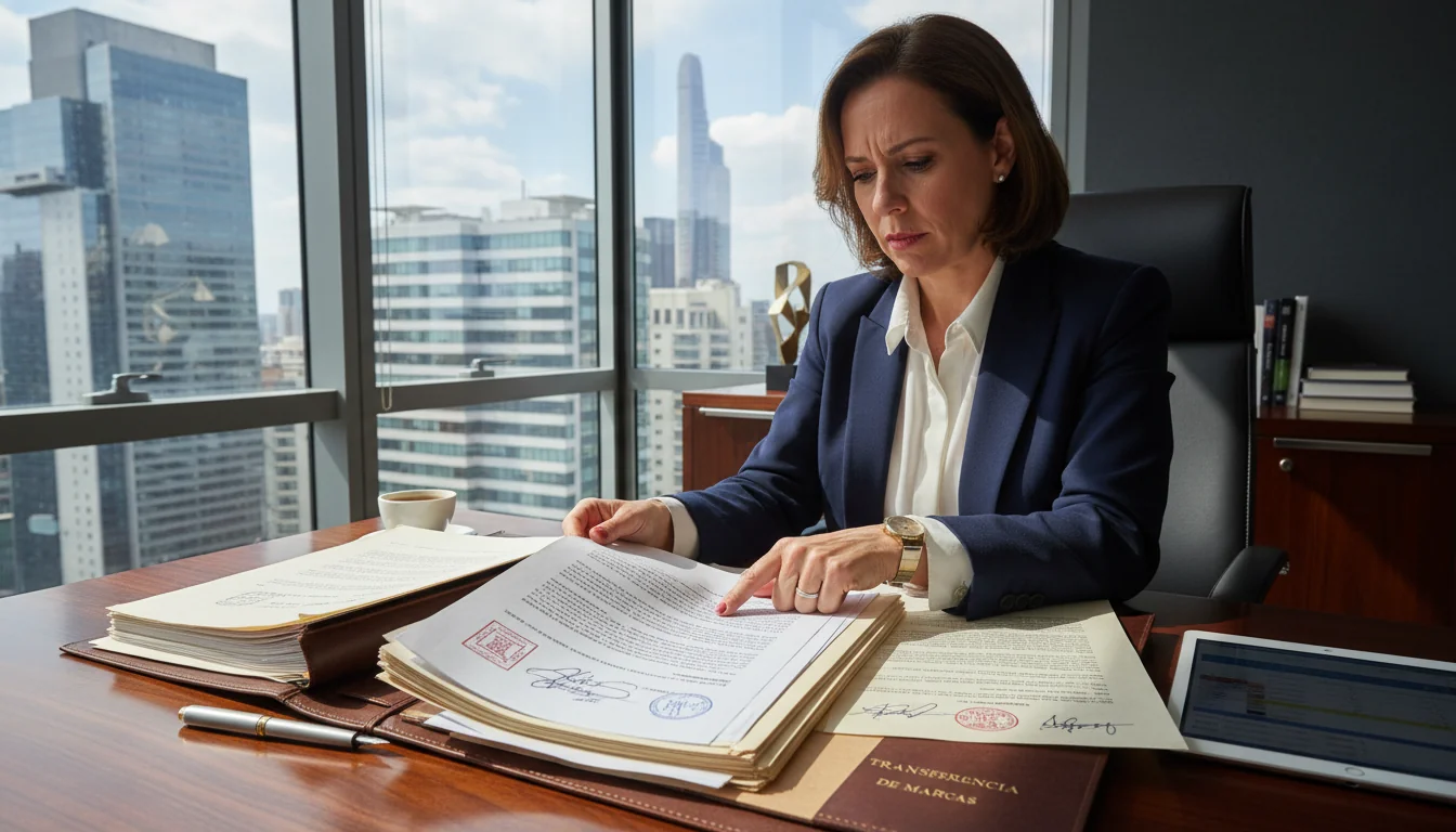 Spanish lawyer reviewing trademark documents