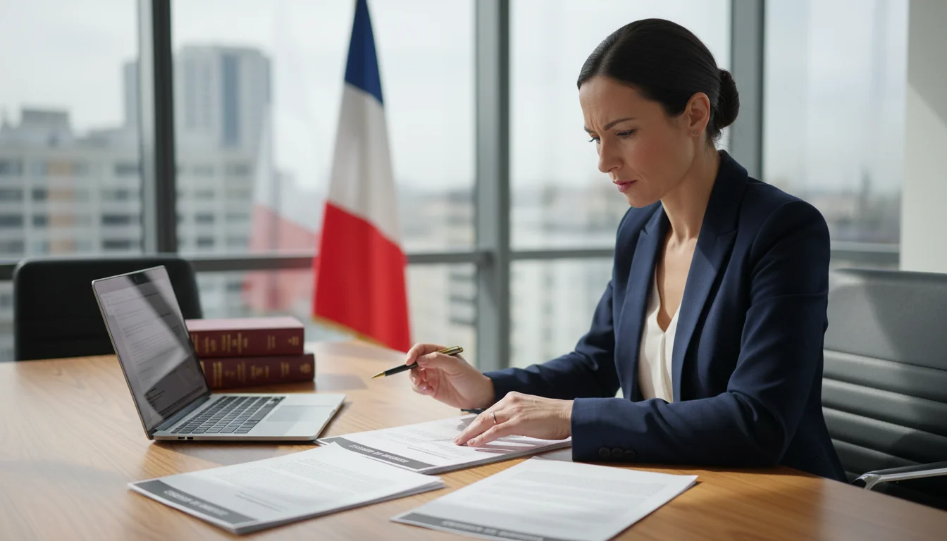 French lawyer reviewing trademark documents
