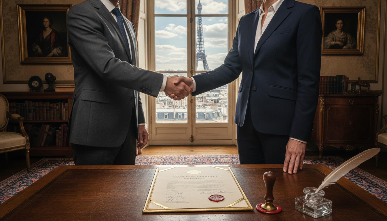 Signing trademark transfer agreement in France
