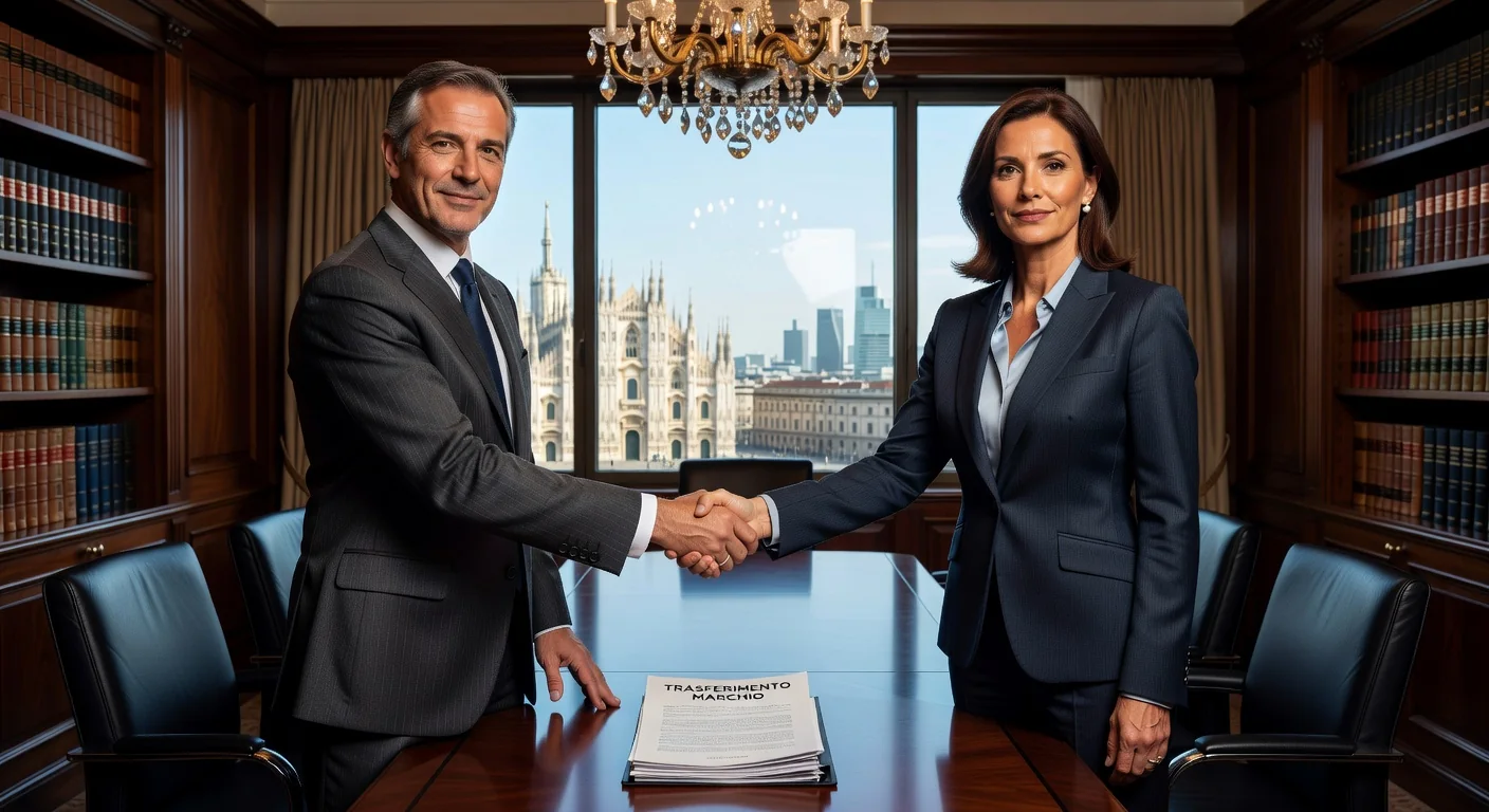 Business handshake sealing trademark deal