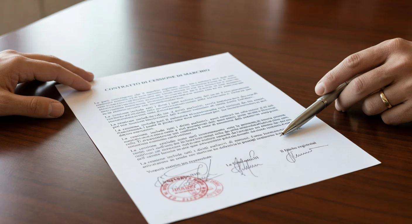 Close-up of signed cessione di marchio contract