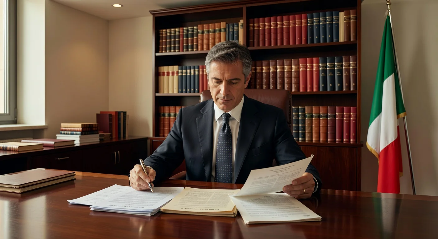 Italian lawyer reviewing trademark documents