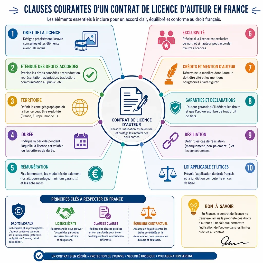 Clauses courantes d’un contrat de licence d’auteur