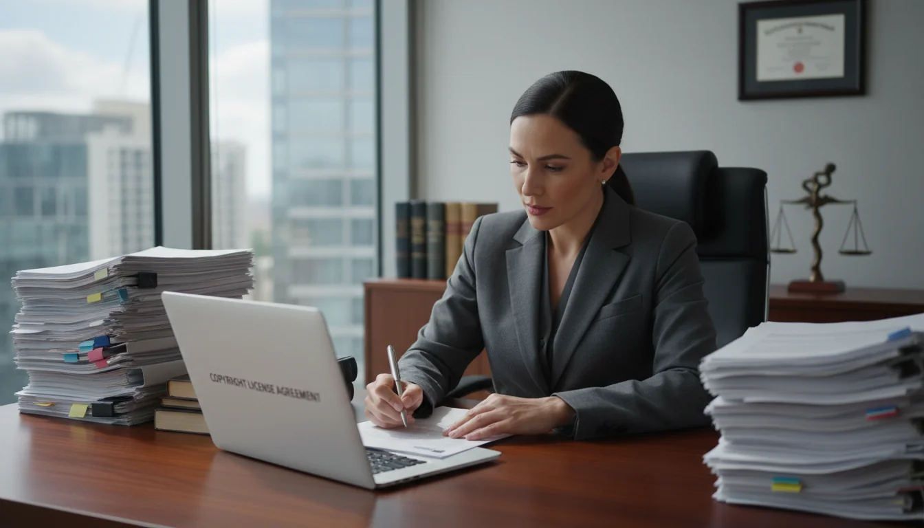 Drafting copyright agreement on desk