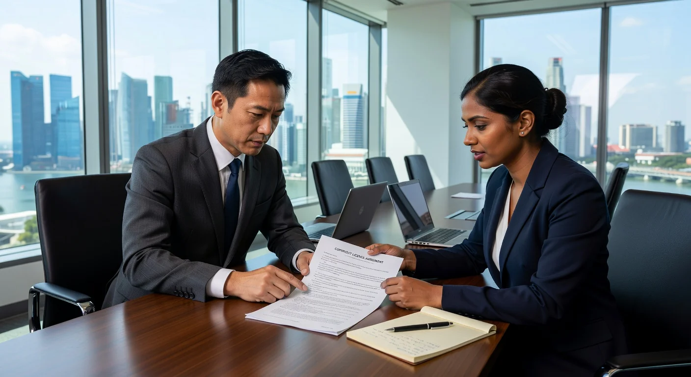 Business professionals reviewing contract documents