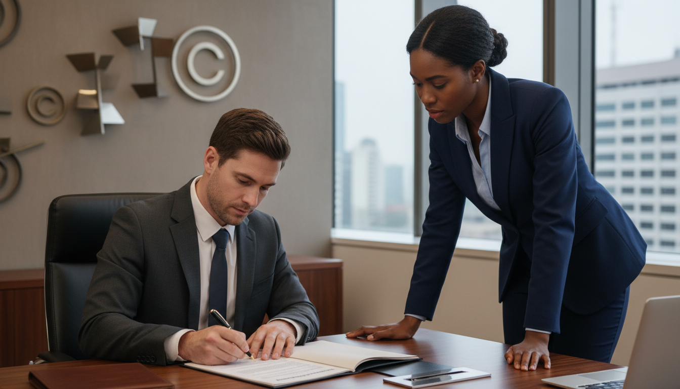 Contract signing with copyright symbols