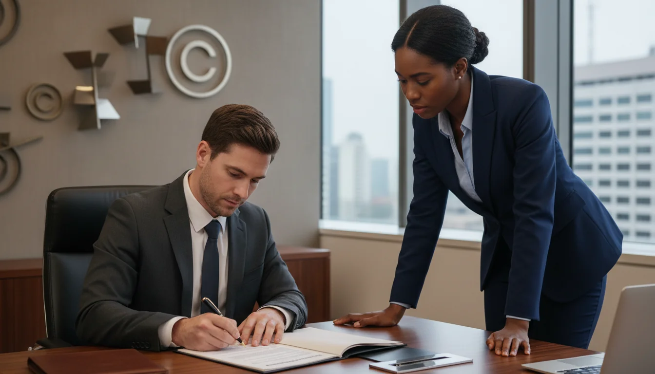 Contract signing with copyright symbols