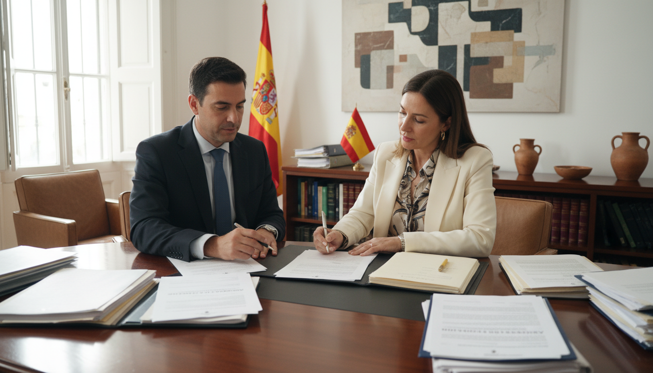Spanish legal contract signing scene
