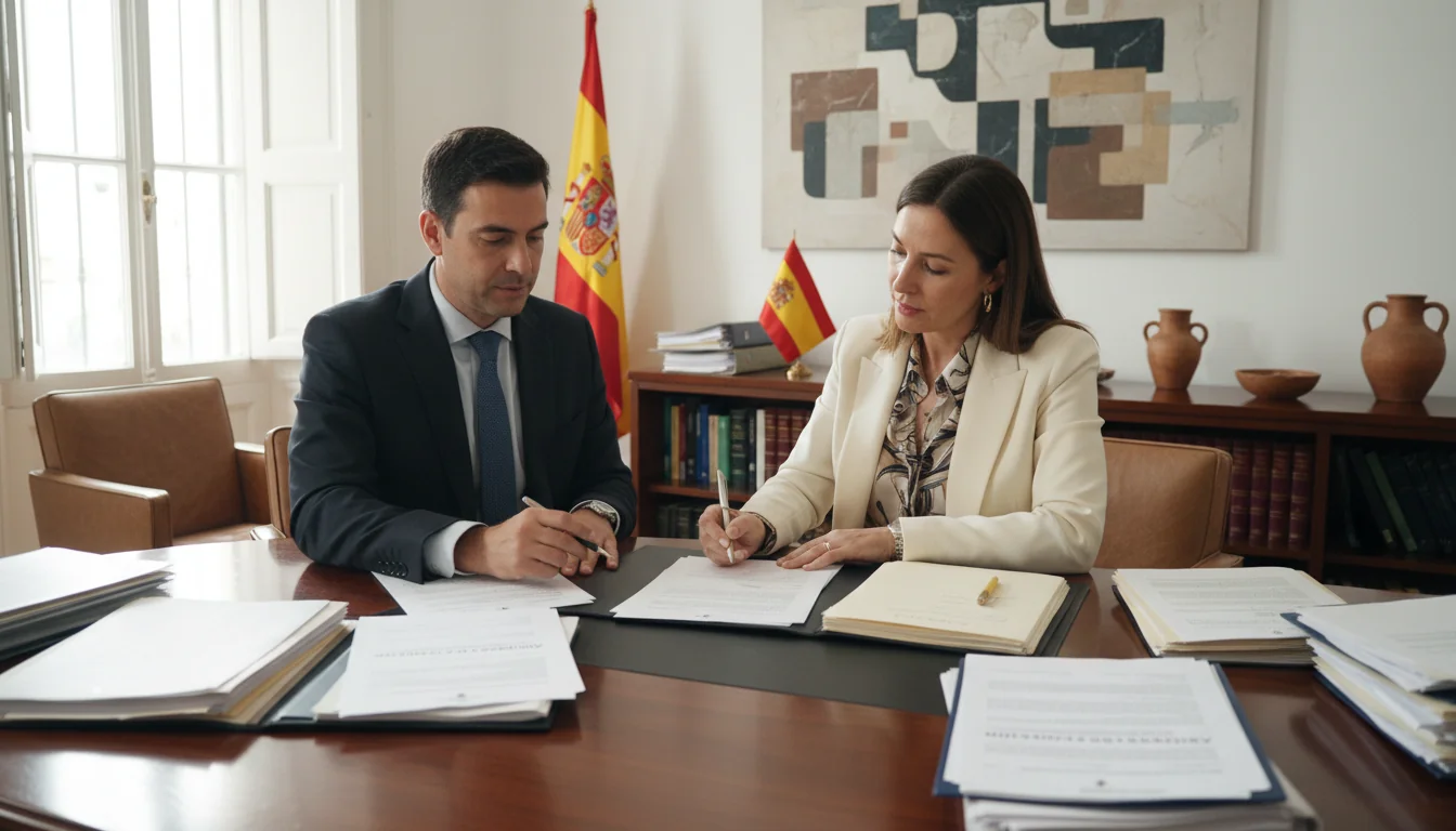 Spanish legal contract signing scene