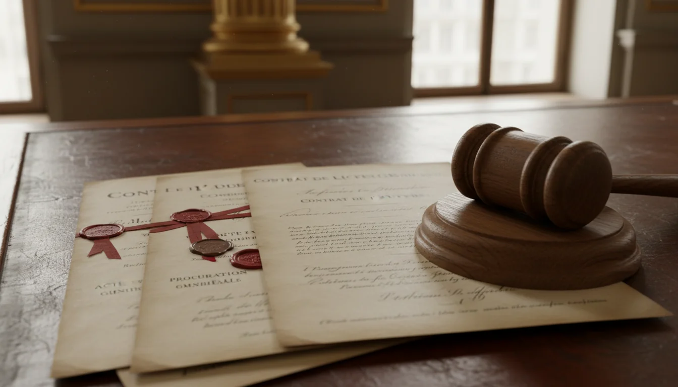Gavel and French contract papers
