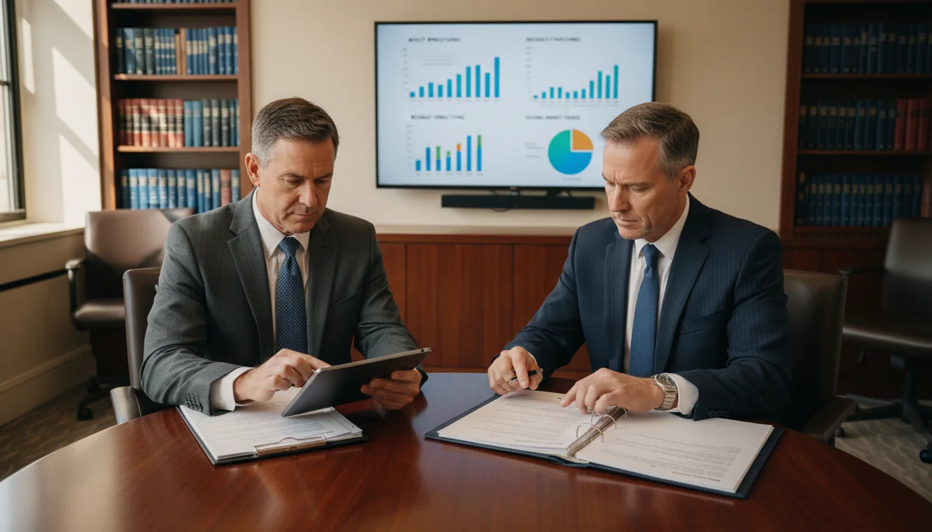 Lawyers reviewing patent license terms