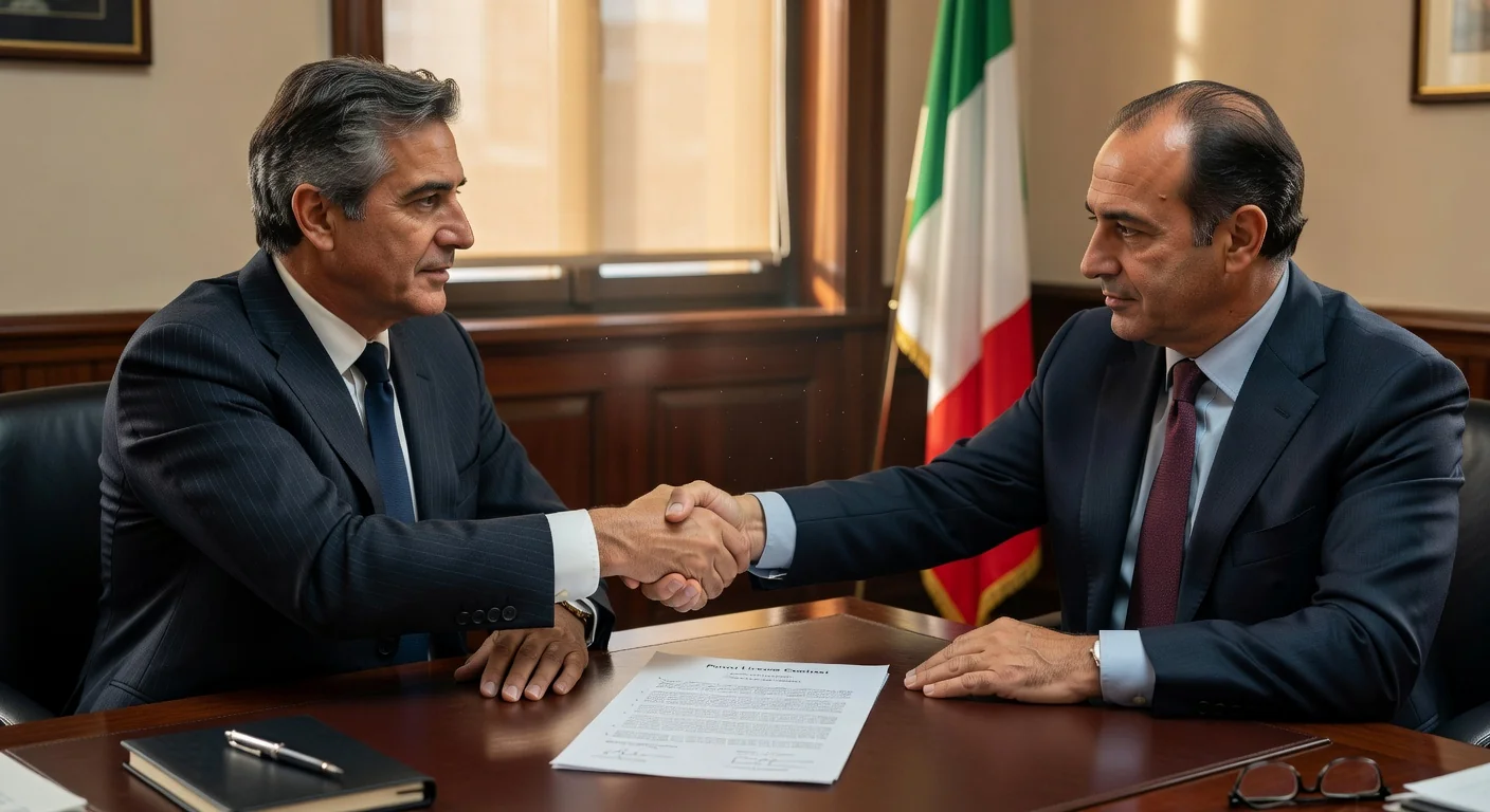 Italian business handshake over patent document