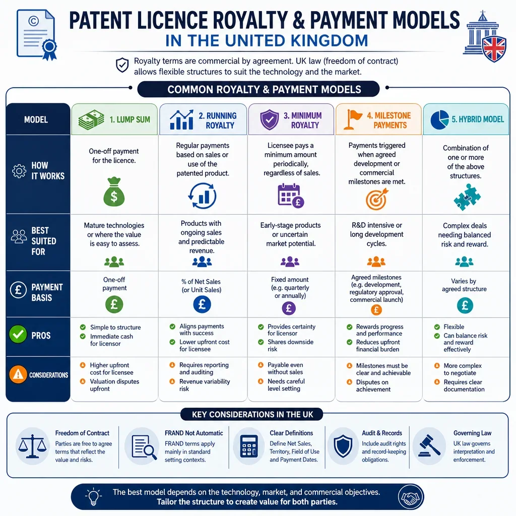 Patent licence royalty and payment models