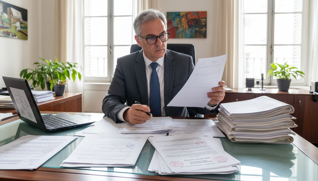 Lawyer reviewing patent papers