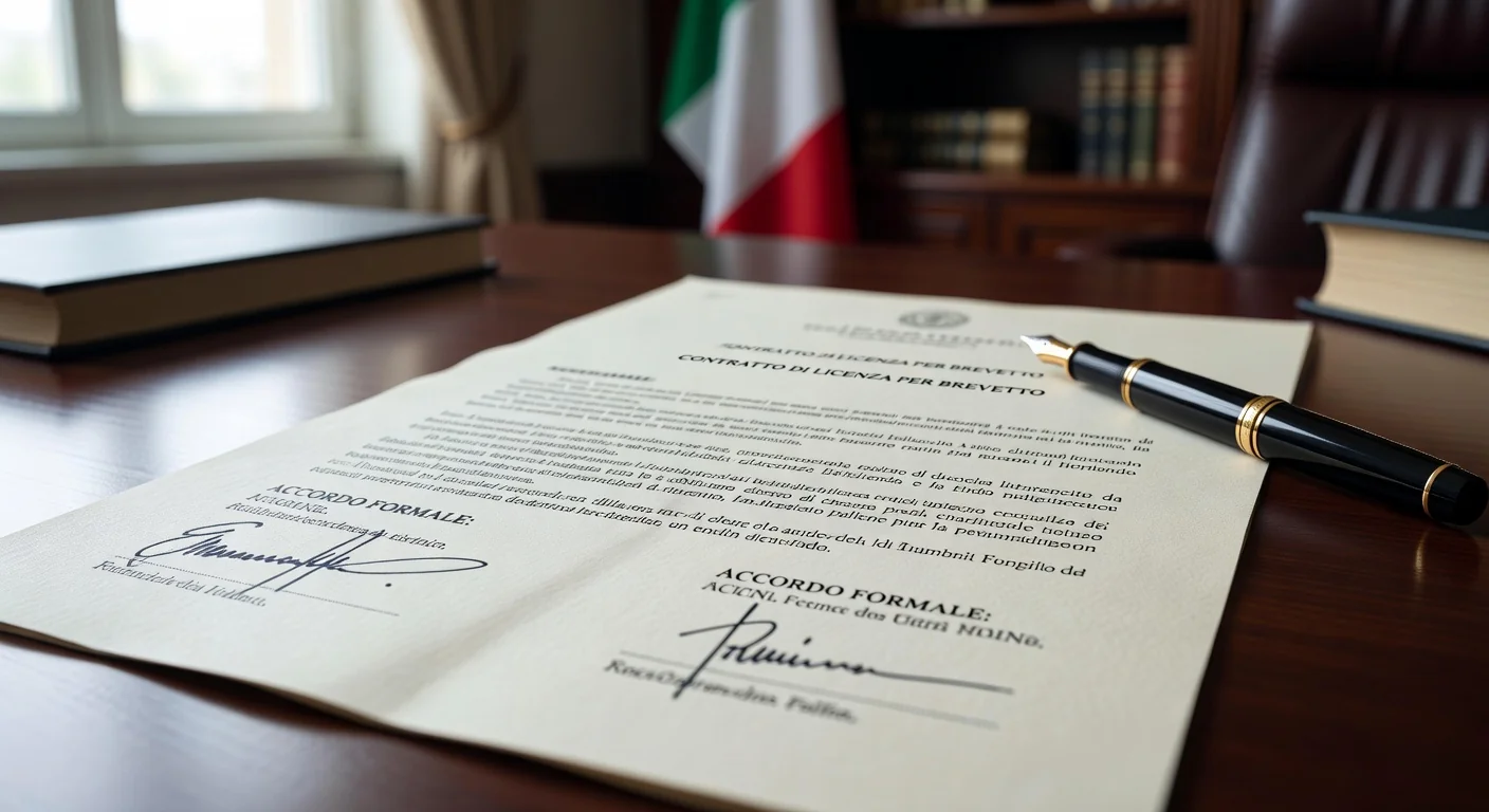 Close-up of signed patent license agreement