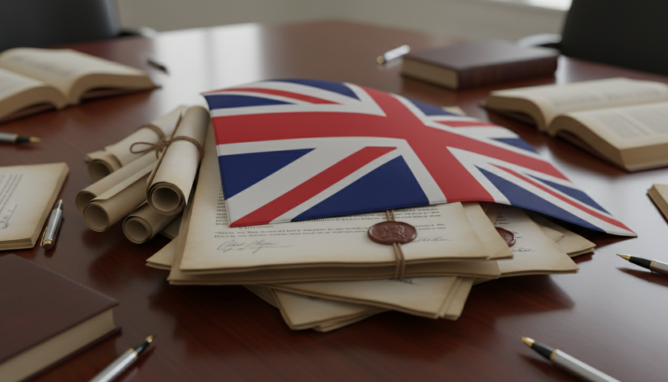 UK flag with contract documents