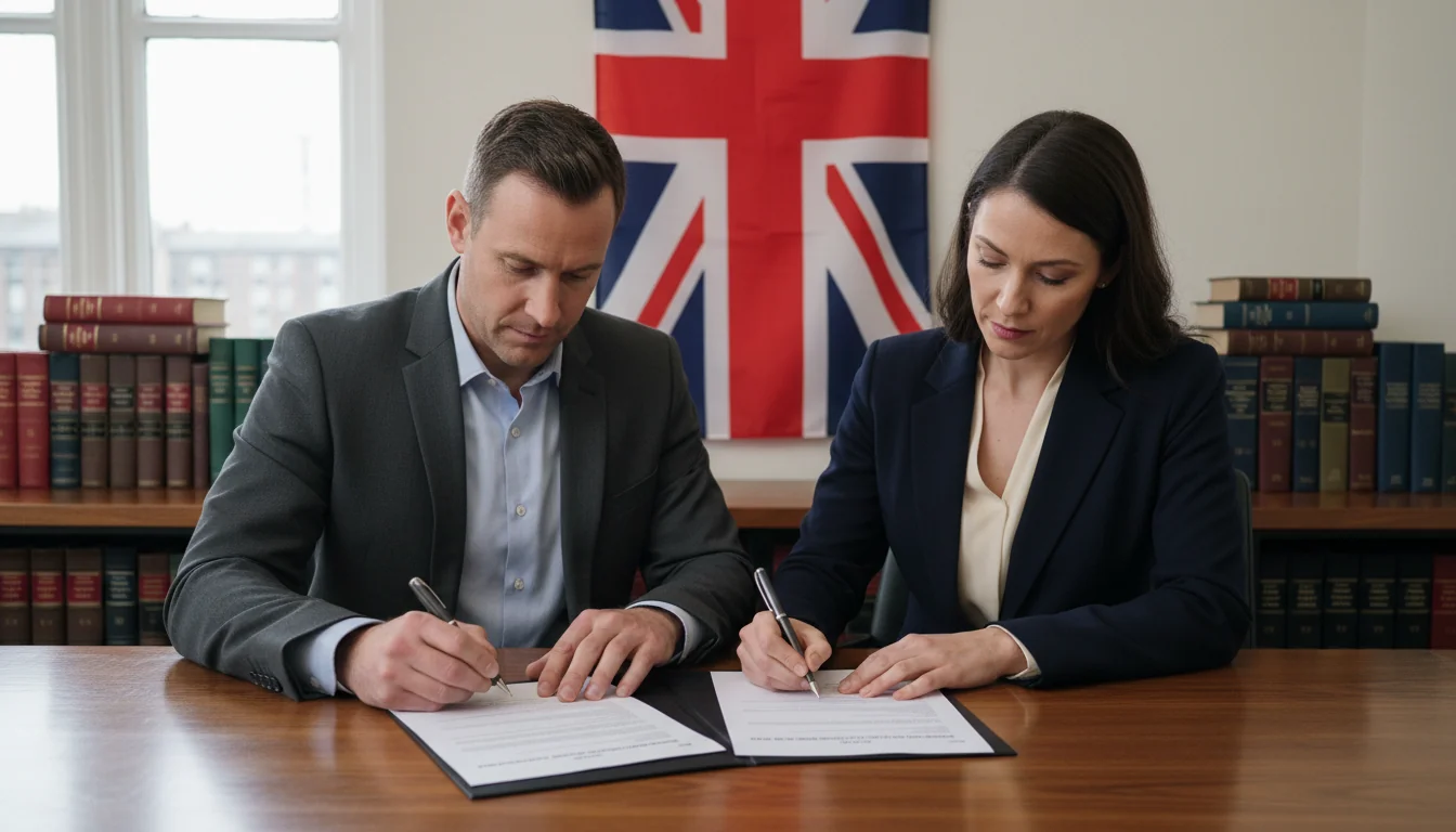 Business professionals signing contract