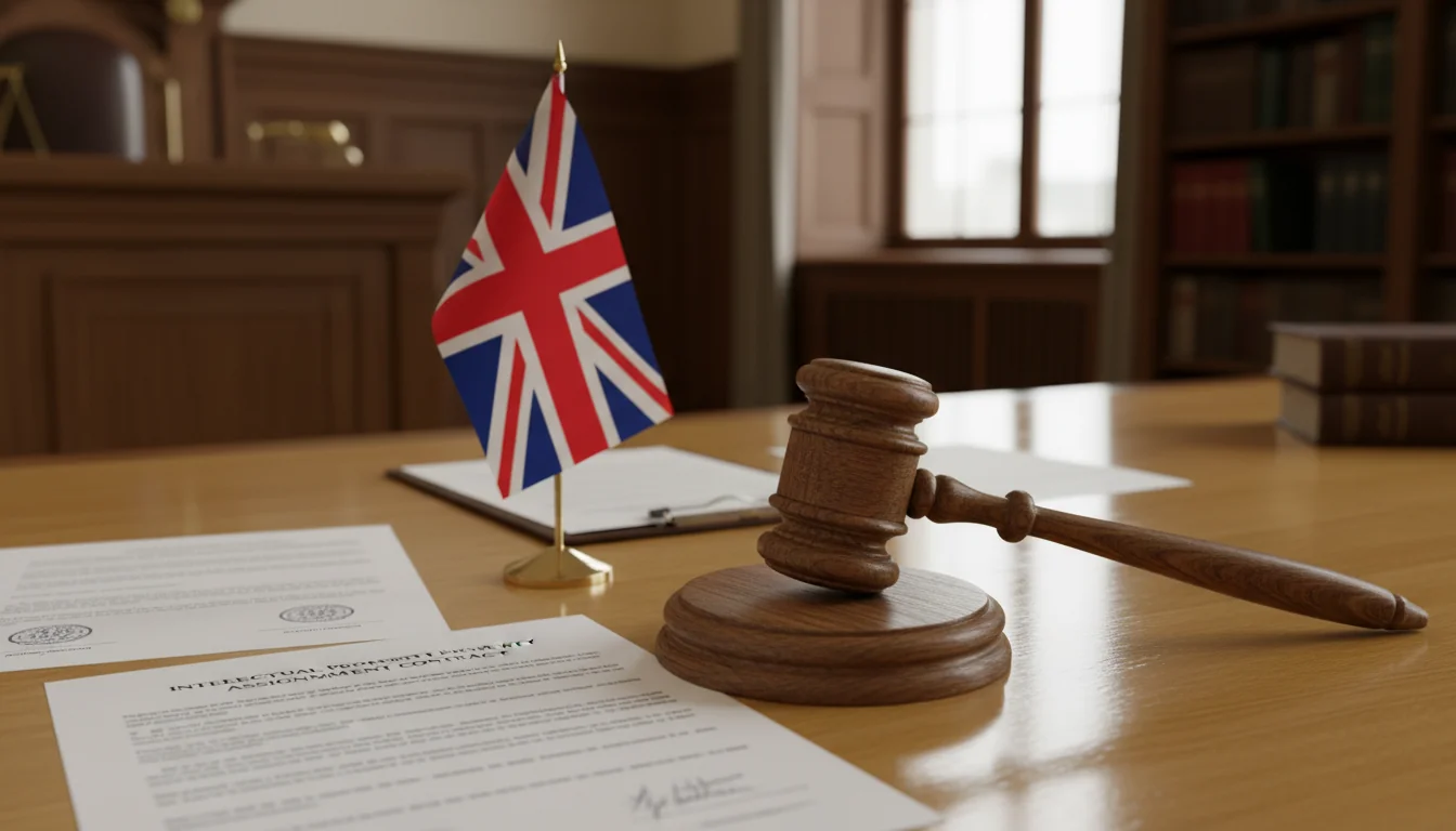 Gavel and UK flag on desk
