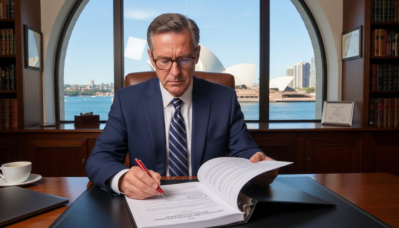 Australian lawyer reviewing IP agreement