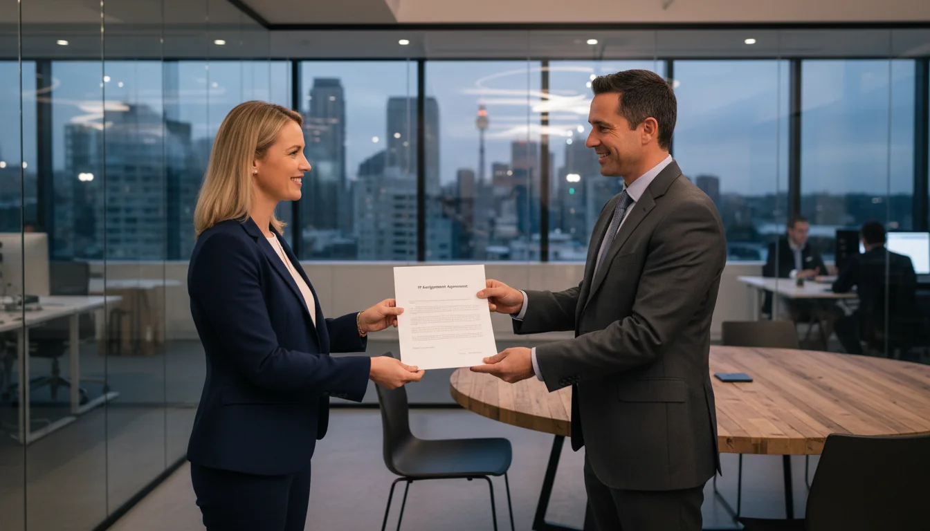 Business professionals signing IP contract