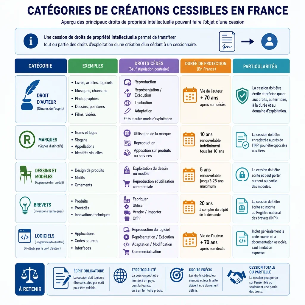 Catégories de créations cessibles