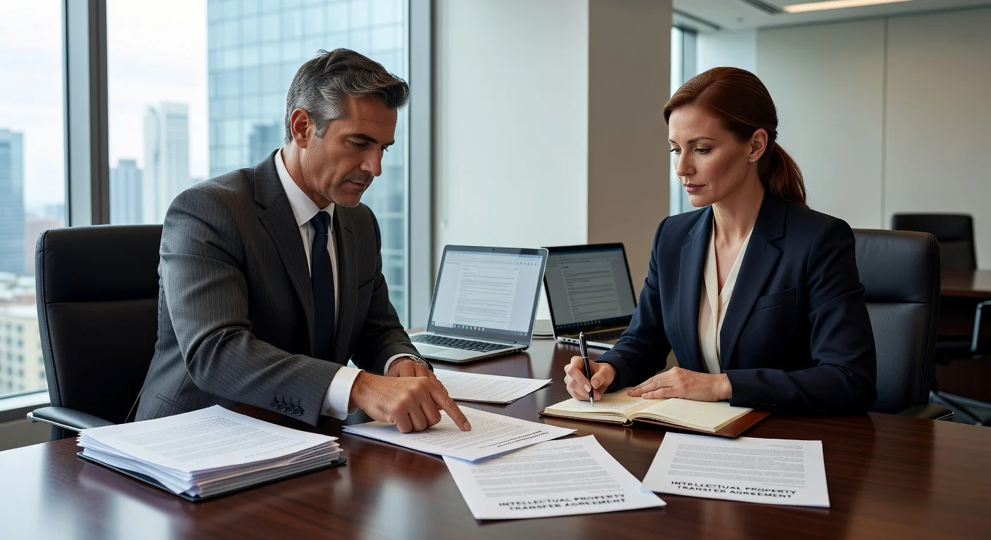 Lawyers drafting IP agreement