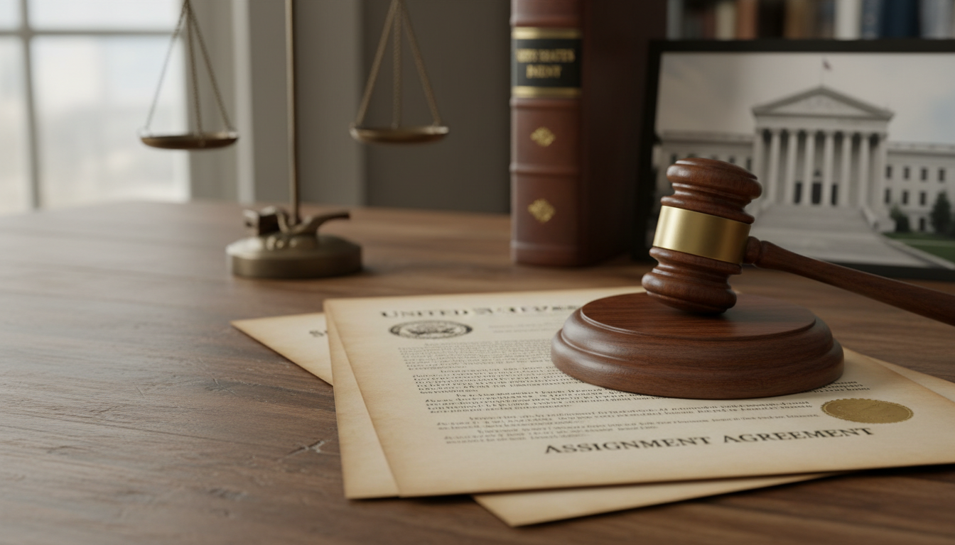 Gavel and patent documents on desk