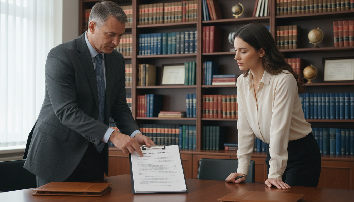 Lawyer explaining IP agreement to client