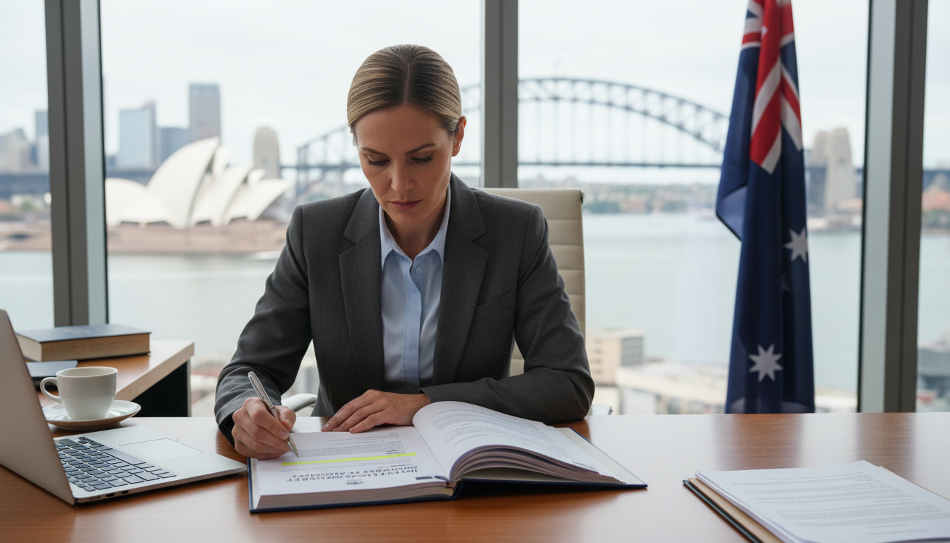 Australian lawyer reviewing IP contract