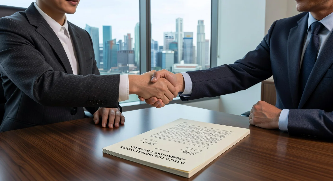 Business professionals signing IP contract