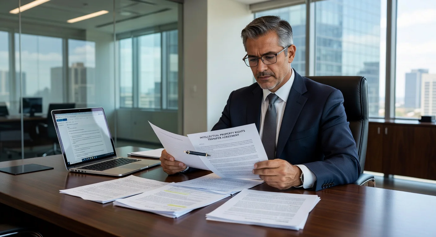 Mexican lawyer reviewing IP contract