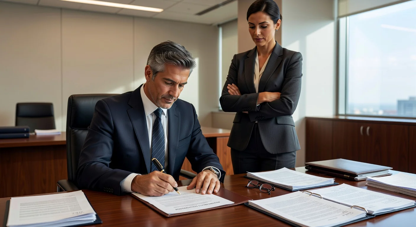 Legal document signing scene
