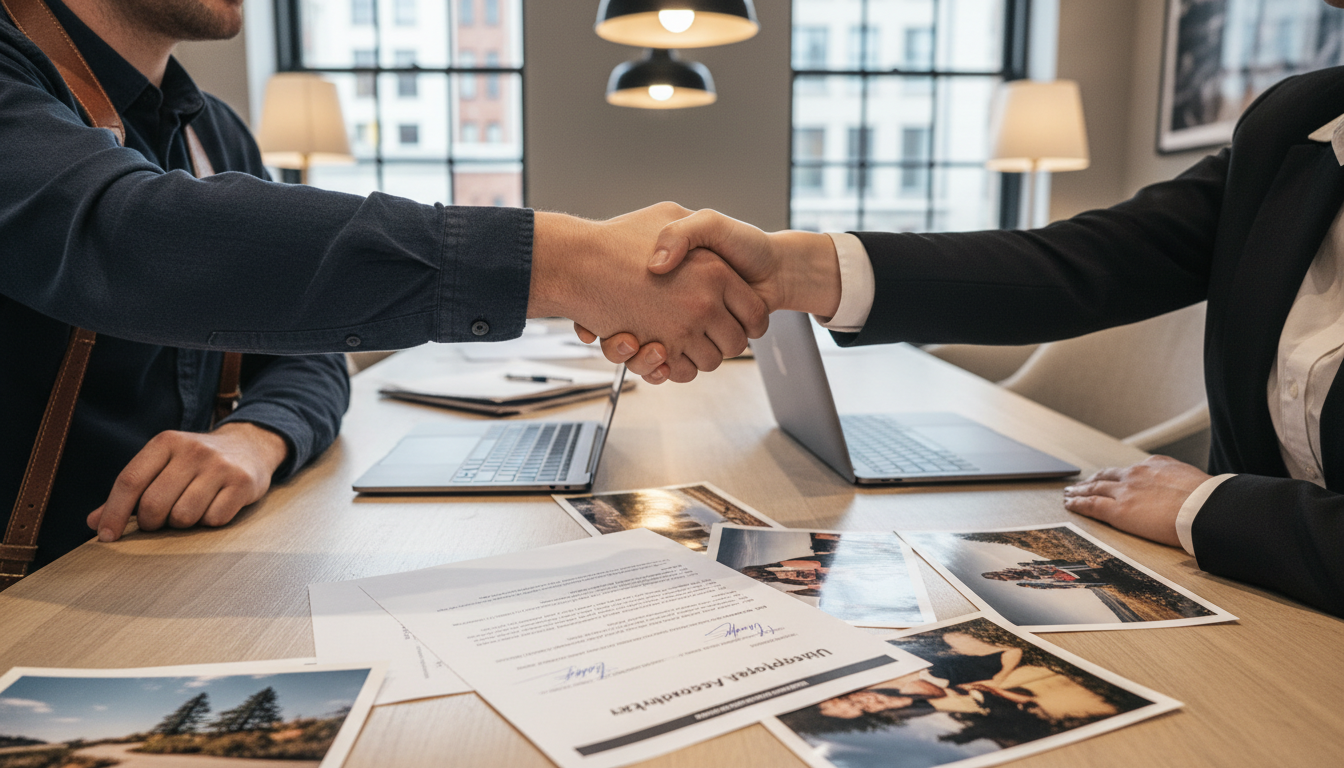 Handshake over photography contract