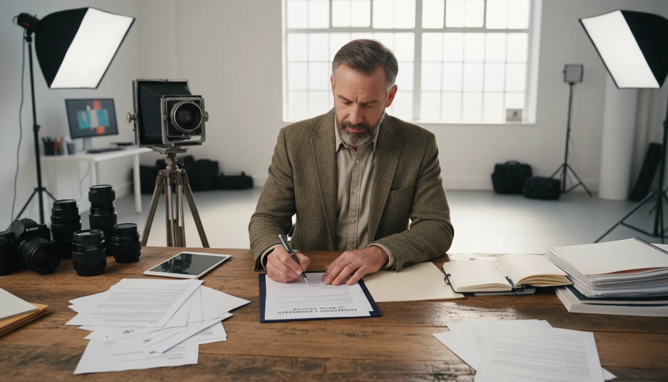 Photographer signing licence agreement