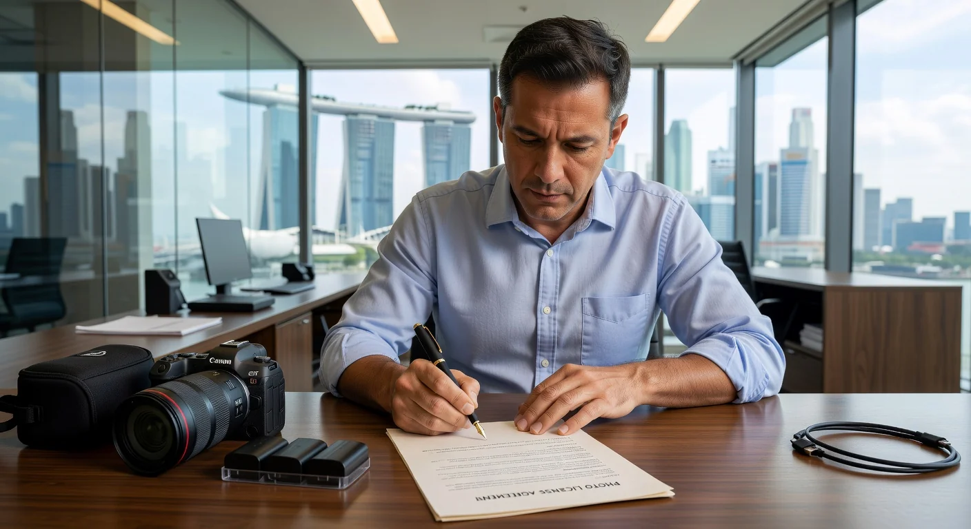 Professional photographer signing agreement