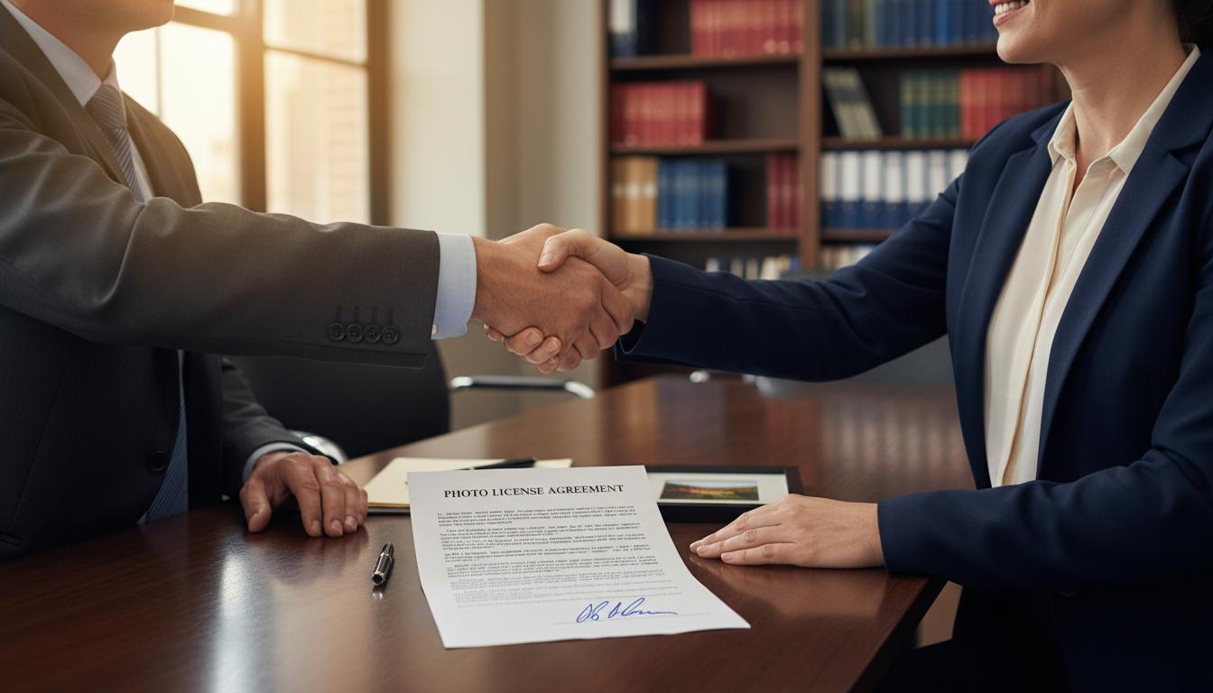 Signing binding photo license contract
