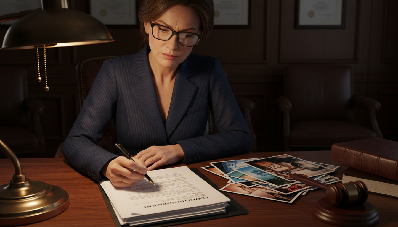 Adult lawyer reviewing photo contract