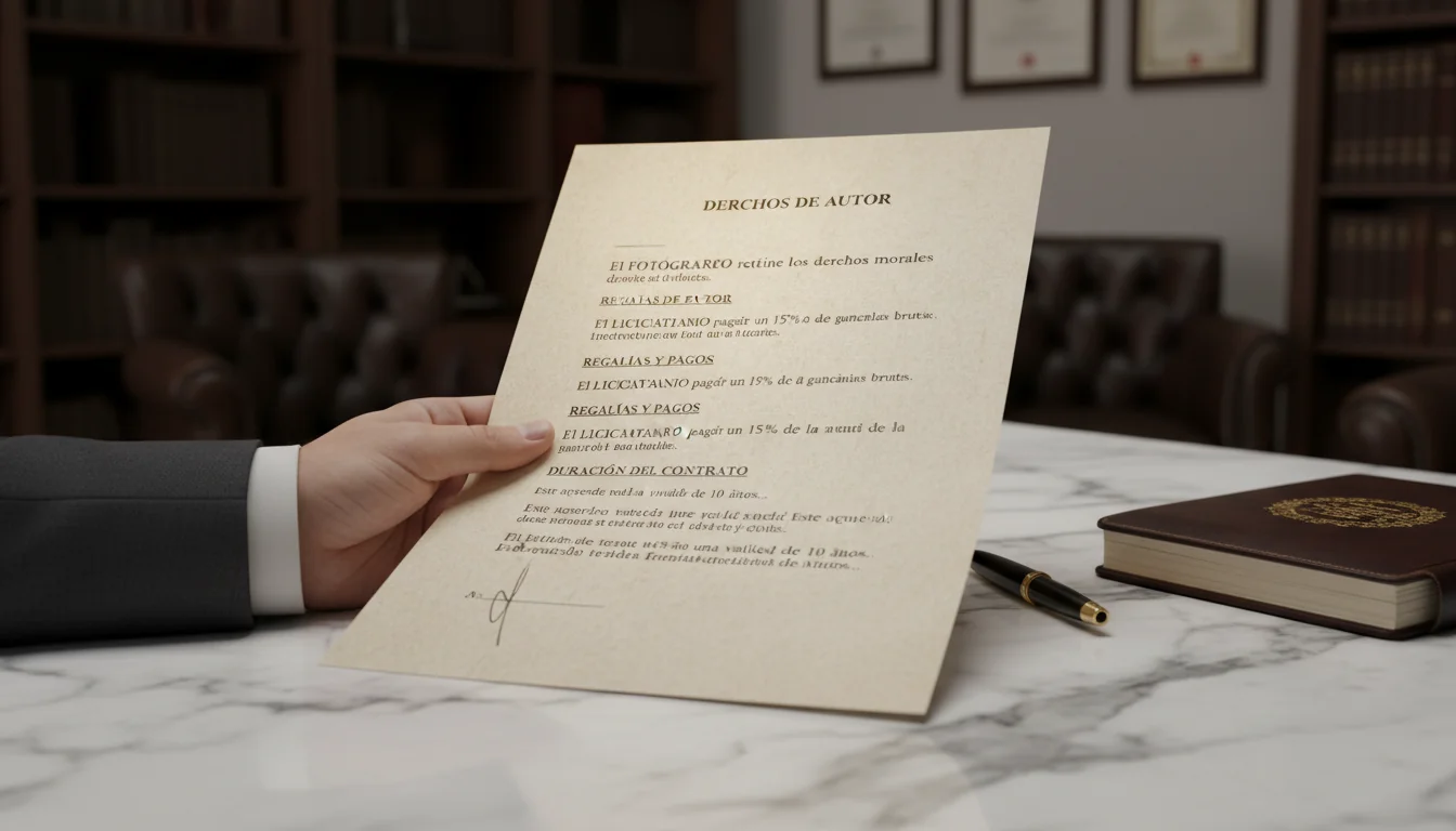 Key clauses in Spanish photo license contract.