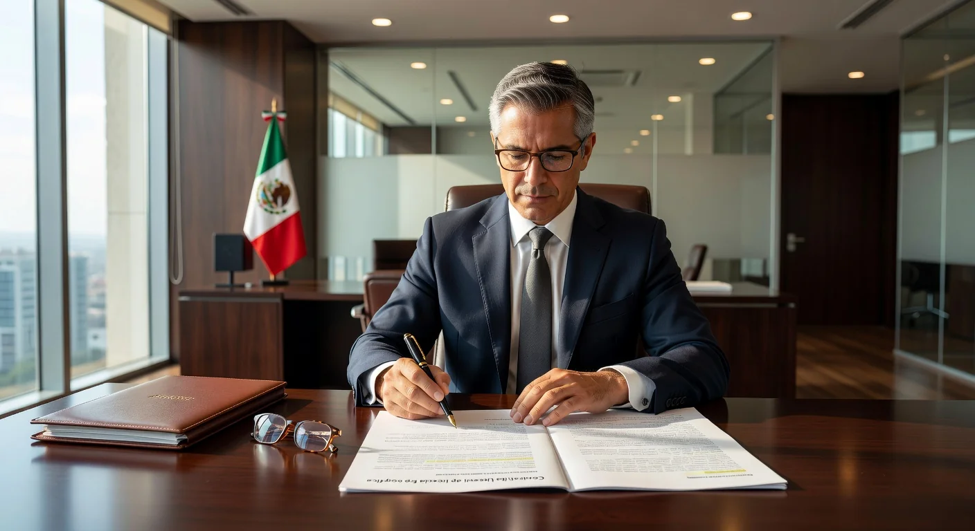 Mexican lawyer reviewing photo license contract