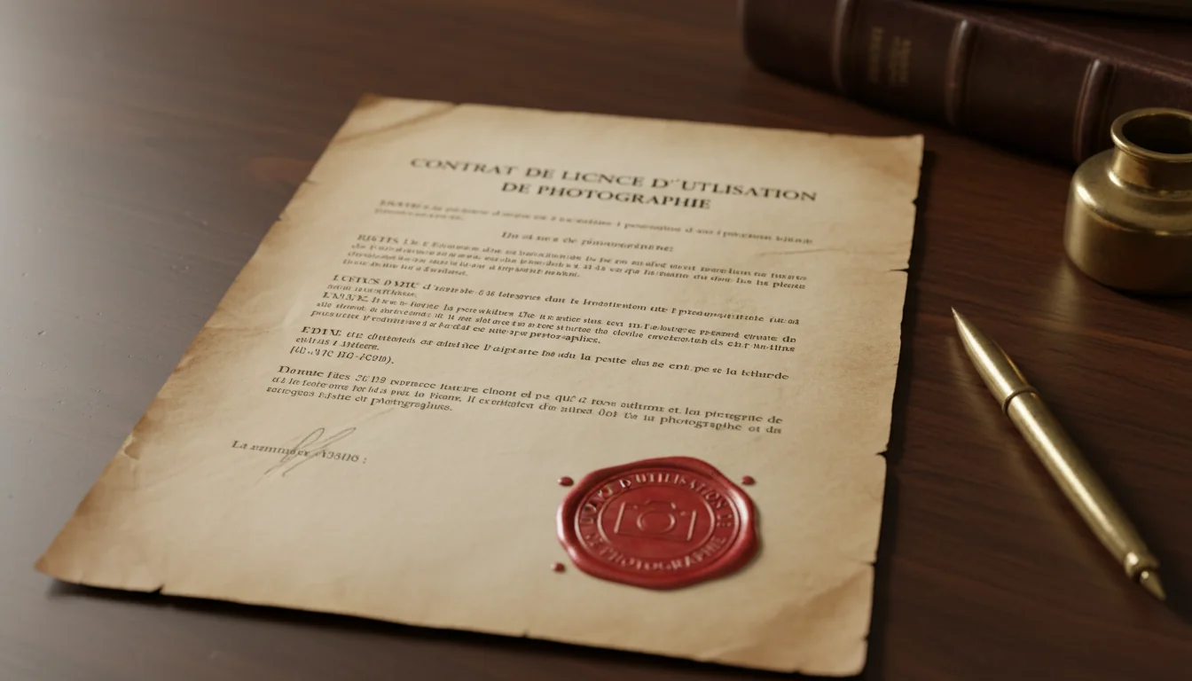 French legal document with photo license stamp