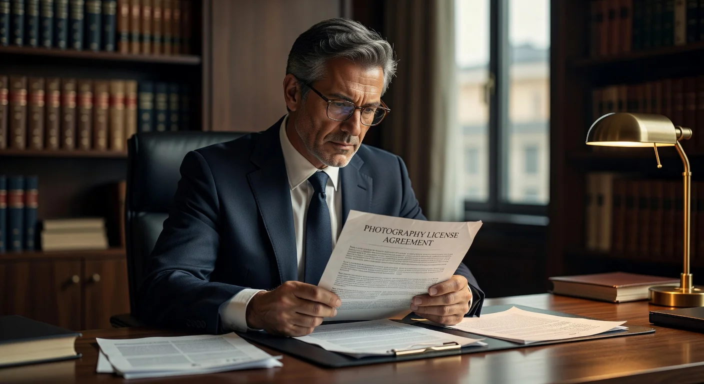 Lawyer reviewing photo license contract