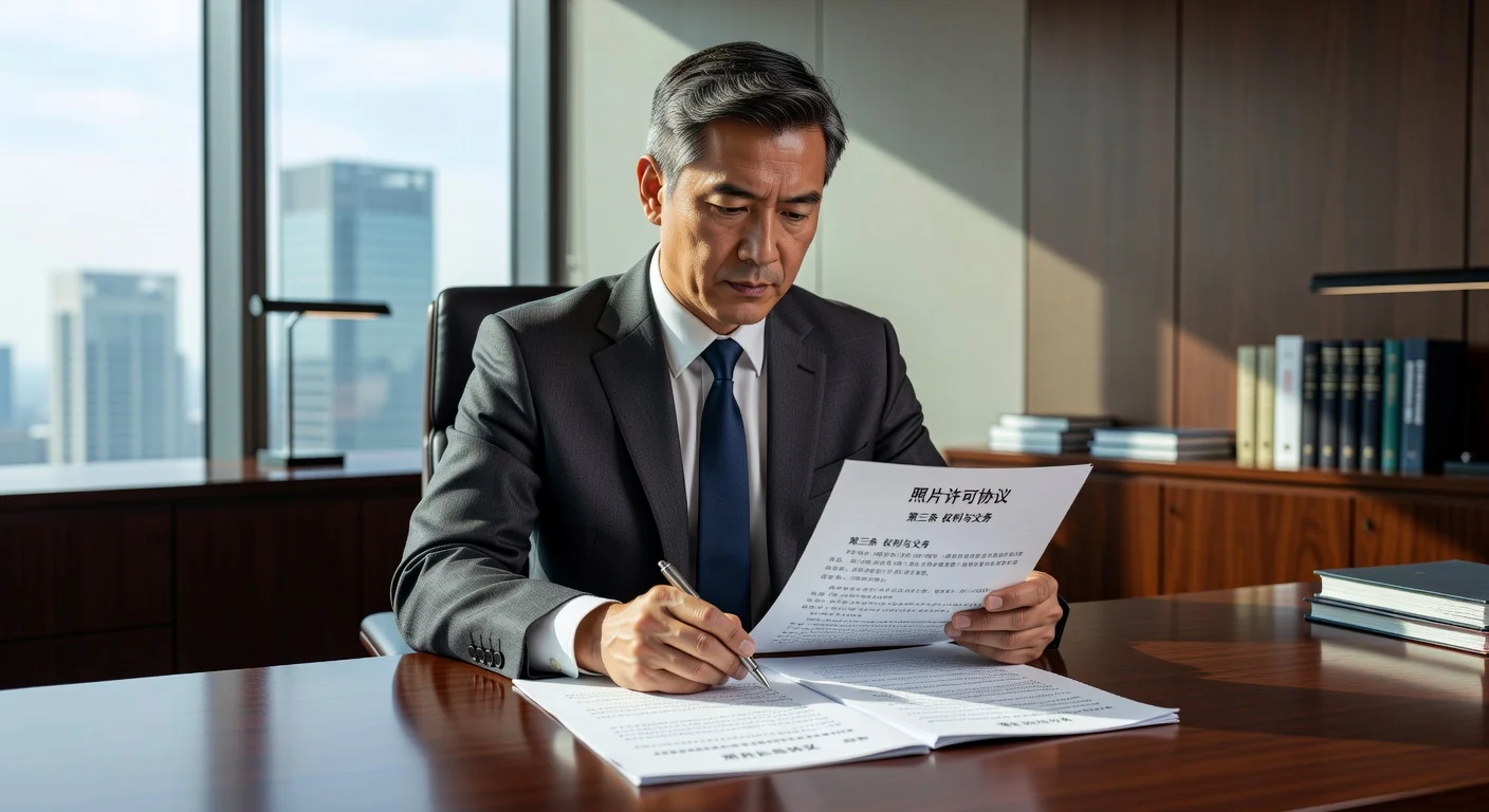 Chinese lawyer reviewing legal contract
