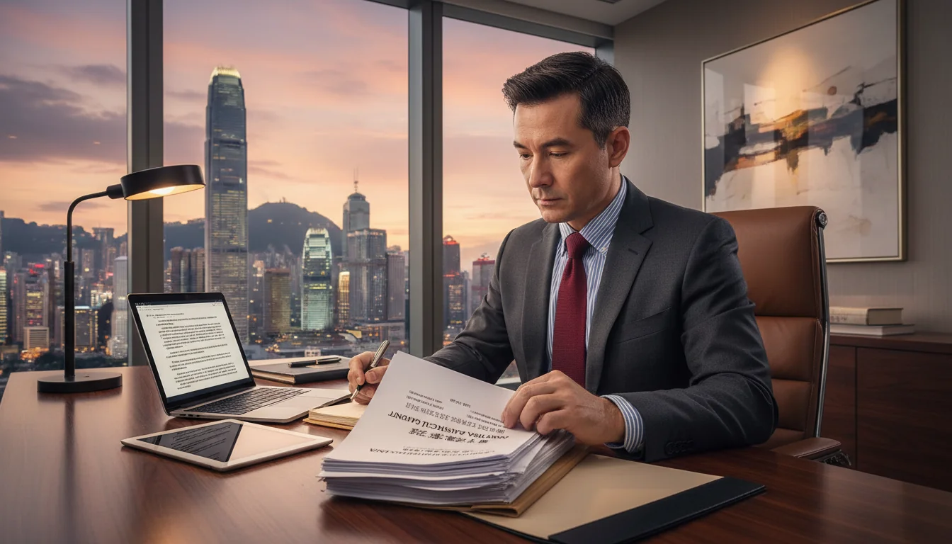 Hong Kong lawyer reviewing documents