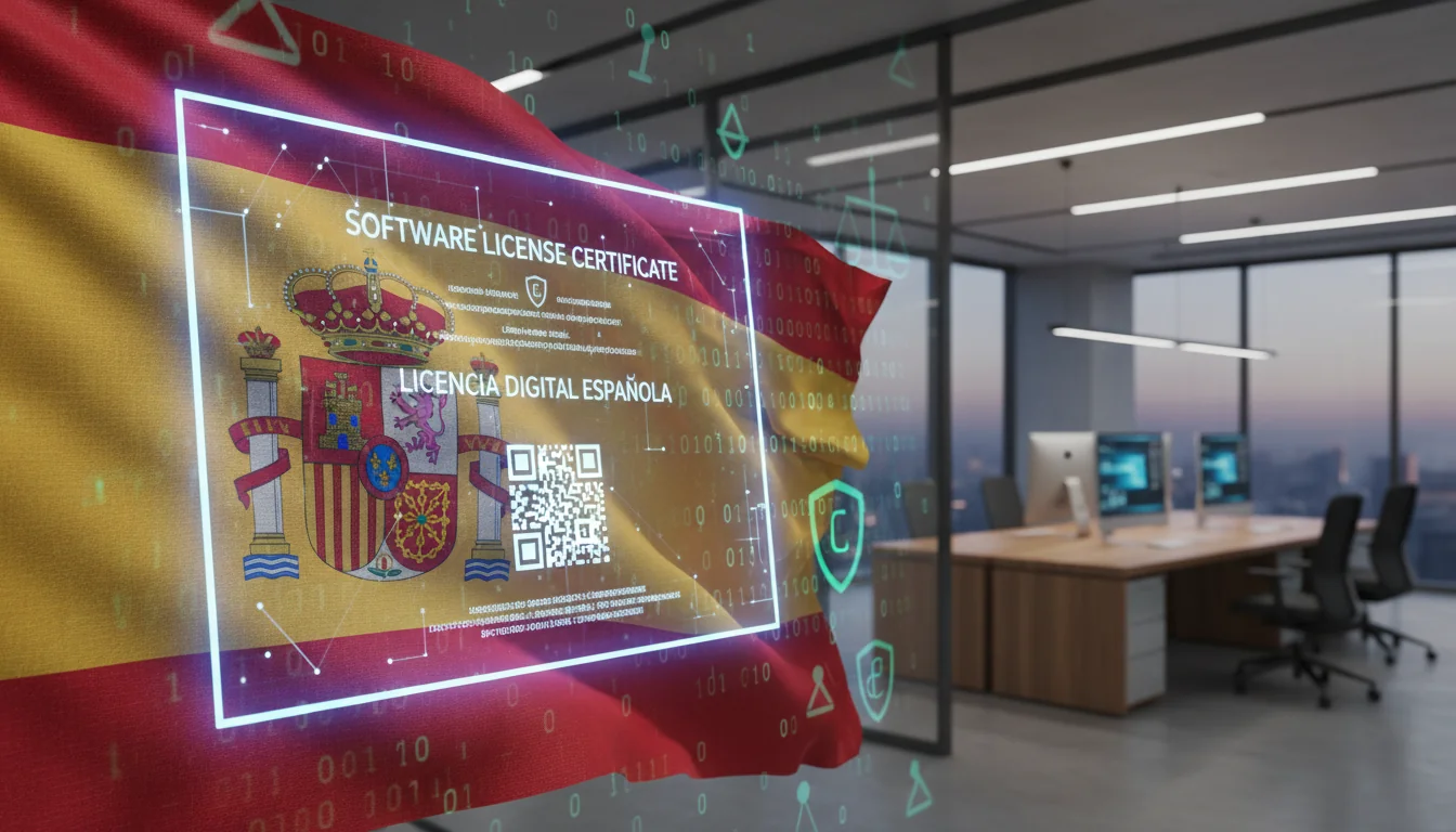 Digital software license on Spanish flag
