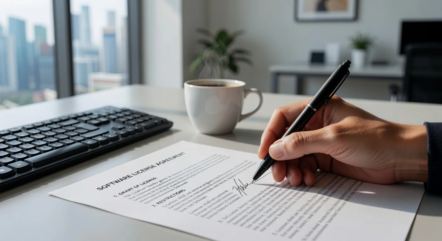 Hand signing software license contract